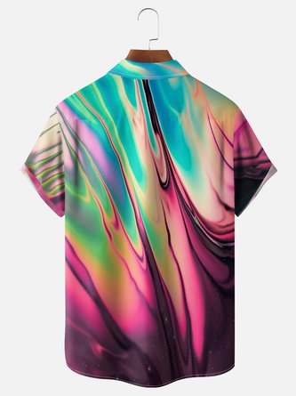 Abstract Aurora: Moisture-Wicking Hawaiian Shirt with Chest Pocket