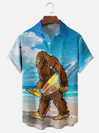 Bigfoot Surfing in Style: Moisture-wicking Hawaiian Shirt