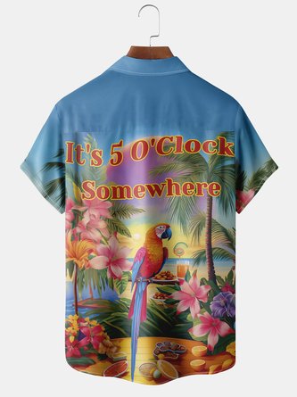 5 O&#39;Clock Parrot Chest Pocket Hawaiian Shirt - Perfect Moisture-Wicking Outfit for Your Next Island Adventure