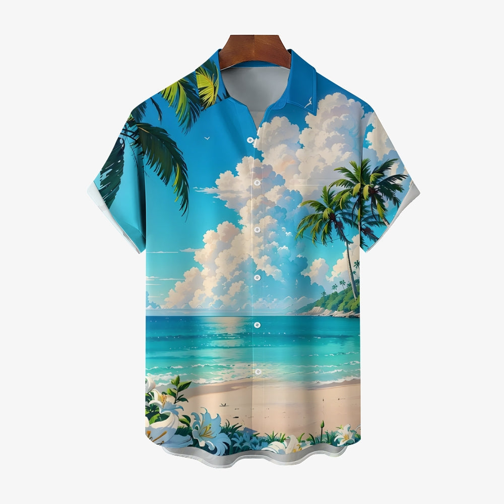 Beach Landscape Print Casual Hawaiian Shirt