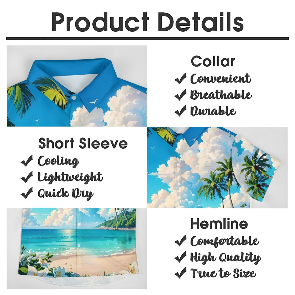 Beach Landscape Print Casual Hawaiian Shirt