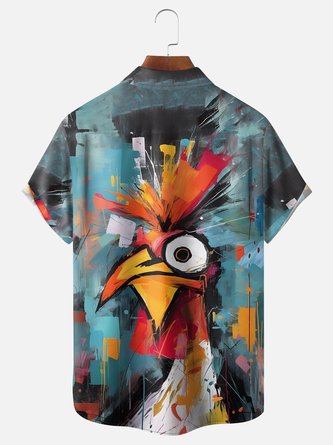 Abstract Rooster Chest Pocket Hawaiian Shirt