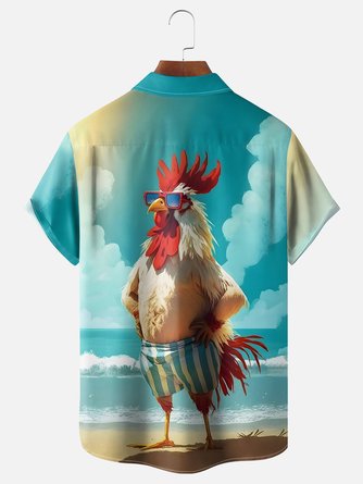 Beach Fun Chicken Chest Pocket Hawaiian Shirt - Ideal for the Tall and Active!