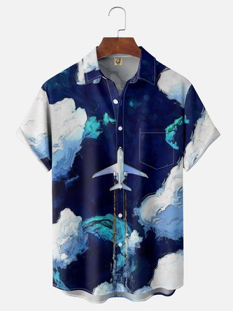 Airplane Adventure: Moisture-Wicking Hawaiian Shirt with Chest Pocket