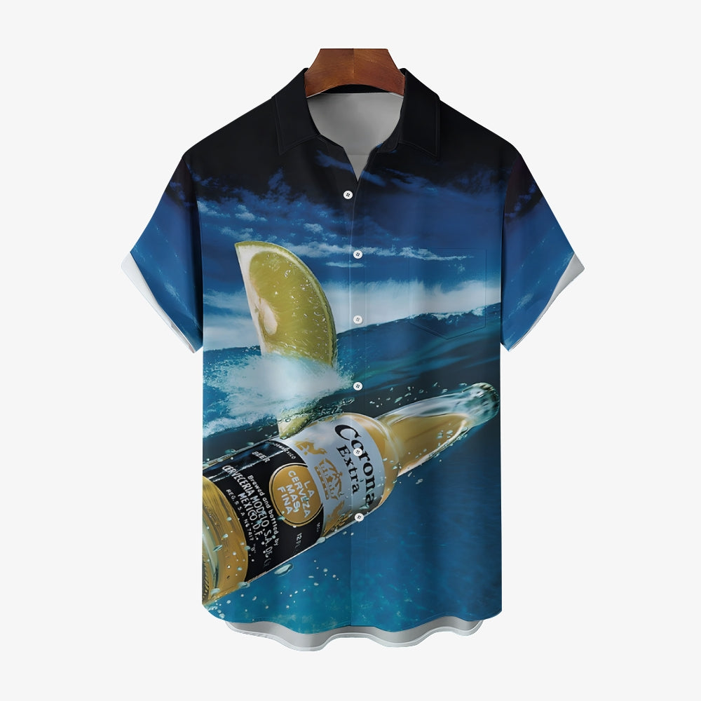 Beer Surf Print Casual Oversized Hawaiian Shirt