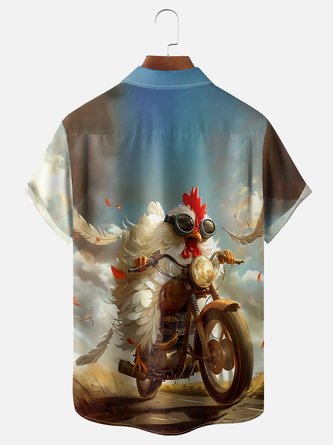 Biker Chicken Paradise: Moisture-Wicking Hawaiian Shirt