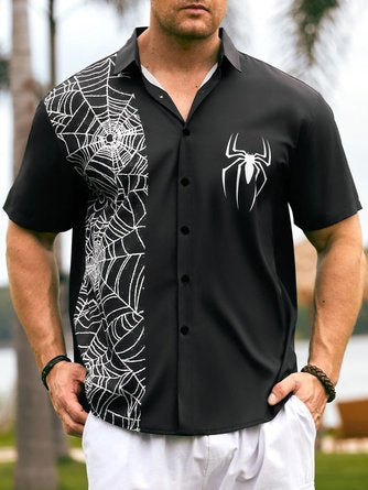 Arachnid Aloha: Men&#39;s Halloween Spider Print Hawaiian Shirt