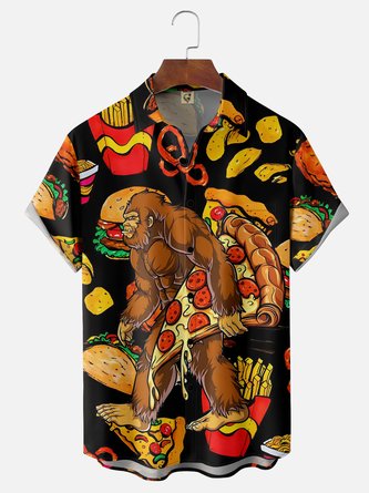 Bigfoot Holds Pizza Hawaiian Shirt - a playful addition to your Hawaiian Outfit style!