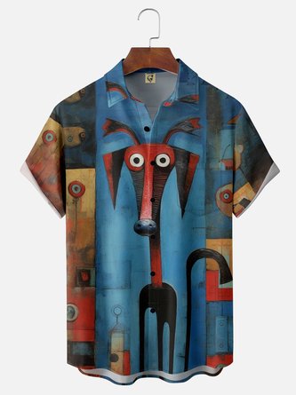 Abstract Art Dog Chest Pocket Hawaiian Shirt with Moisture-Wicking Technology