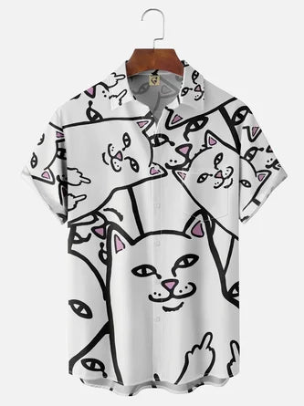 Artistic Cat Aloha: Moisture-Wicking Hawaiian Shirt