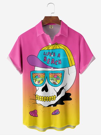 Beach Skull Chest Pocket Hawaiian Shirt