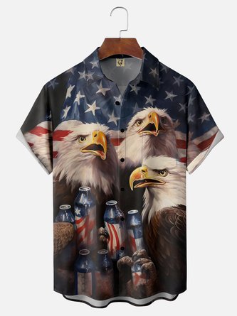 Bald Eagle Party Chest Pocket Hawaiian Shirt