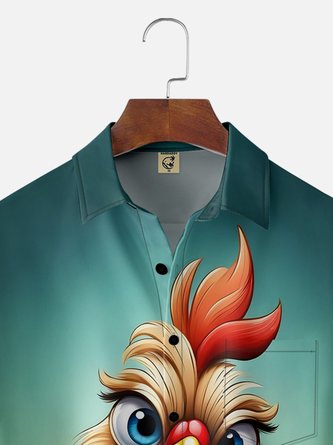 Artistic Rooster Chest Pocket Hawaiian Shirt with Moisture-Wicking Fabric