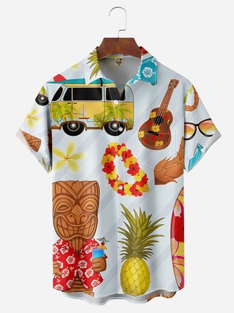 Beach Hoppin&#39; in Style: Tiki Chest Pocket Hawaiian Shirt