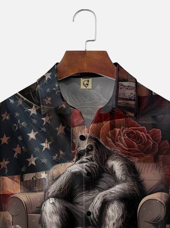 American Flag Bigfoot Pocket Hawaiian Shirt - Moisture-wicking and Breathable