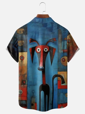 Abstract Art Dog Chest Pocket Hawaiian Shirt with Moisture-Wicking Technology