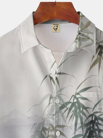 Artistic Island Vibes: Moisture-Wicking Bamboo Hawaiian Shirt with Painting Chest Pocket