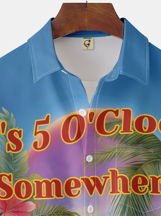 5 O&#39;Clock Parrot Chest Pocket Hawaiian Shirt - Perfect Moisture-Wicking Outfit for Your Next Island Adventure