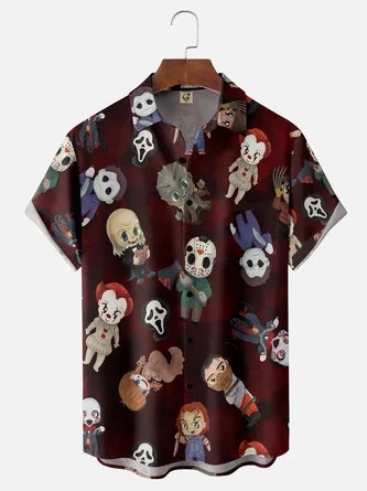 Beach Ready: Moisture-Wicking Halloween Cartoon Characters Hawaiian Shirt