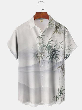 Artistic Island Vibes: Moisture-Wicking Bamboo Hawaiian Shirt with Painting Chest Pocket