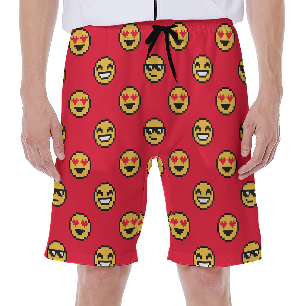 8-Bit Emoji Pattern Hawaiian Men&#39;s Beach Shorts - 1