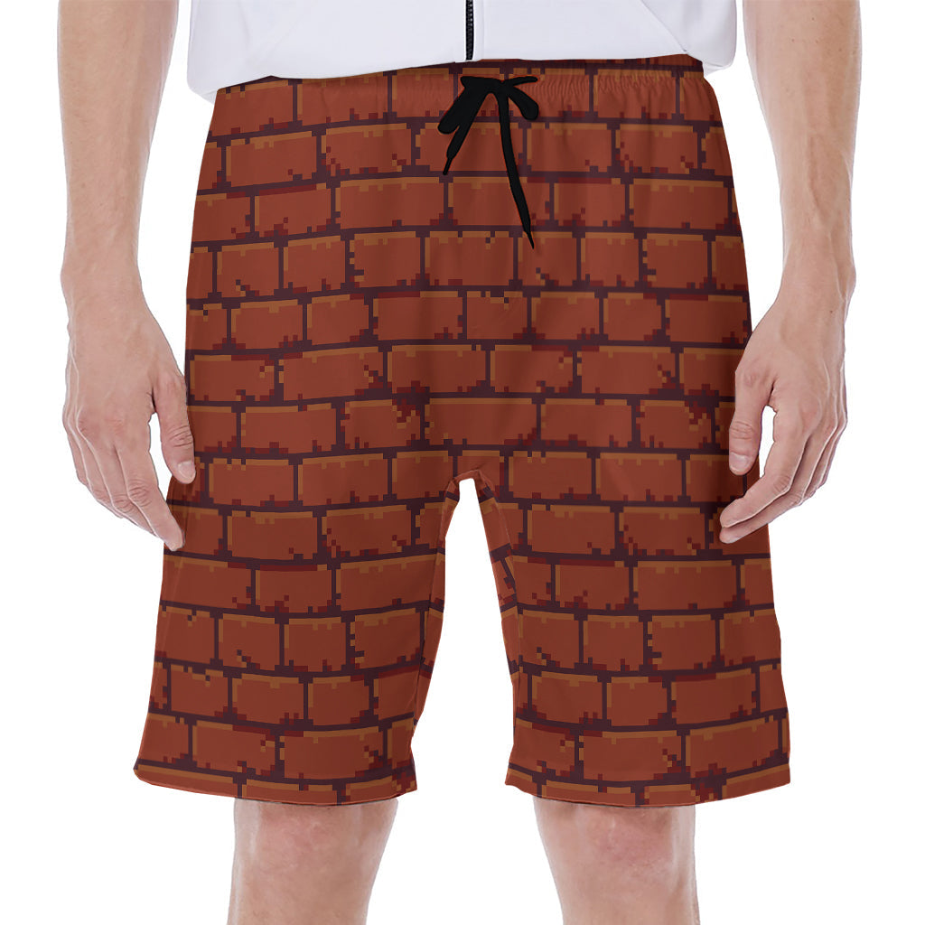 8-Bit Pixel Brick Wall Print Hawaiian Men's Beach Shorts - 1