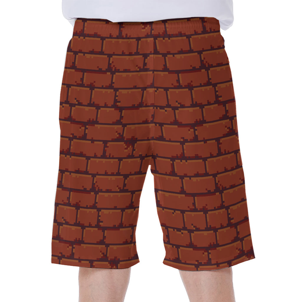 8-Bit Pixel Brick Wall Print Hawaiian Men's Beach Shorts - 1