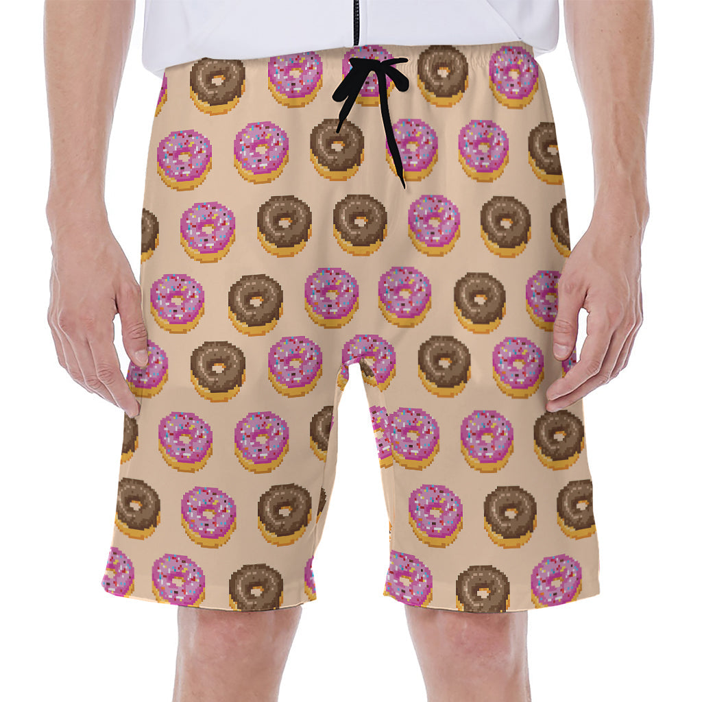 8-Bit Pixel Donut Hawaiian Men&#39;s Beach Shorts - A Sweet and Stylish Choice for the Beach! - 1