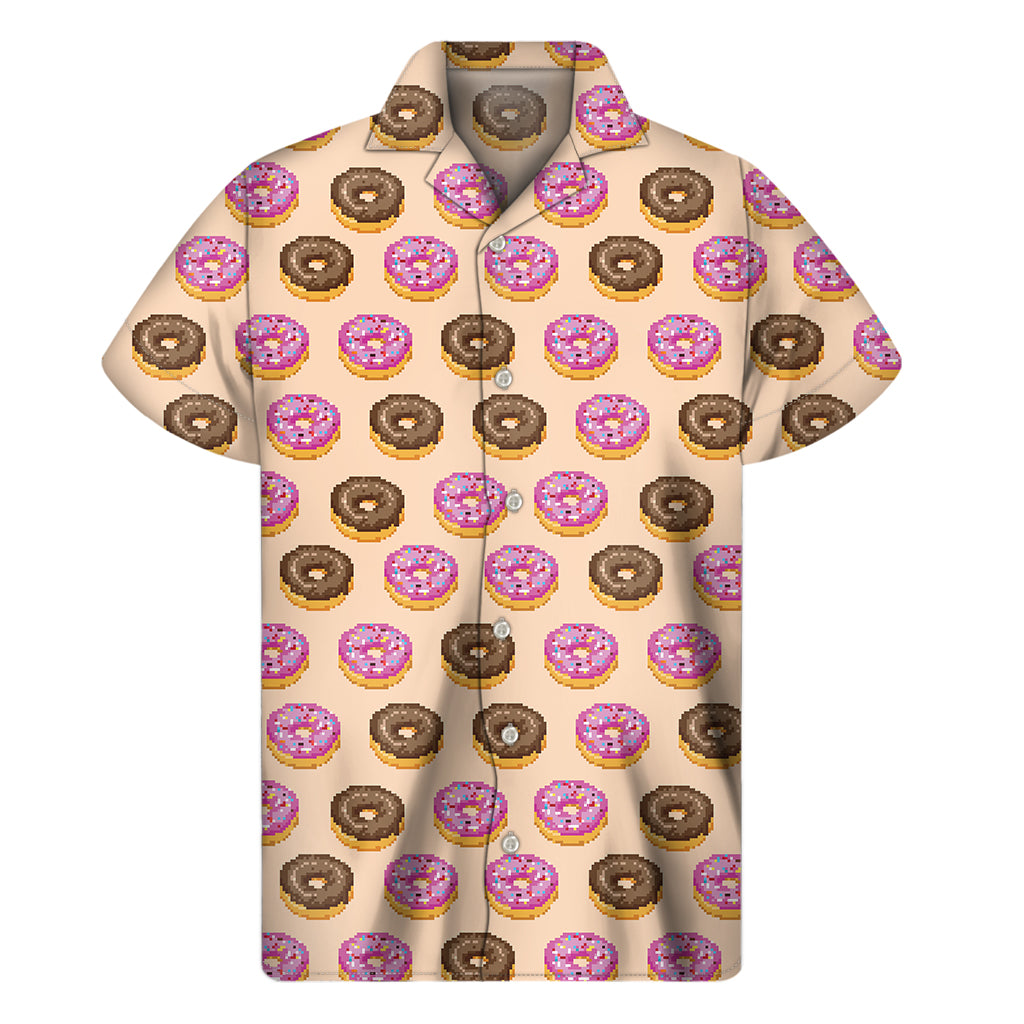 8-Bit Pixel Donut Print Hawaiian Short Sleeve Shirt - 1