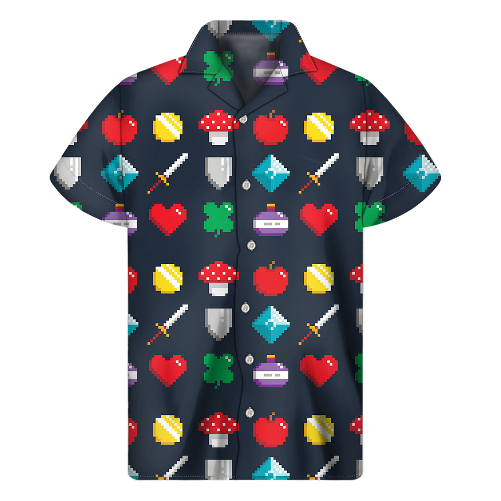 8-Bit Pixel Game Items Hawaiian Short Sleeve Shirt - 1