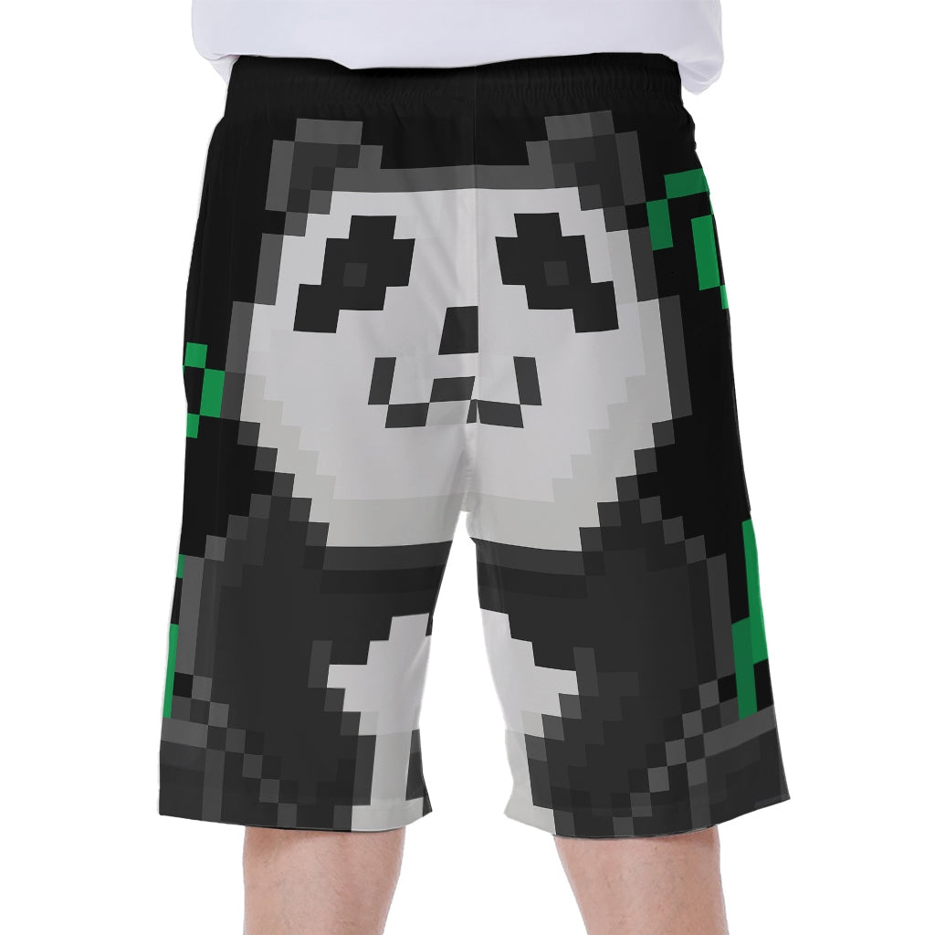 8-Bit Pixel Panda Print Hawaiian Men's Beach Shorts - 1