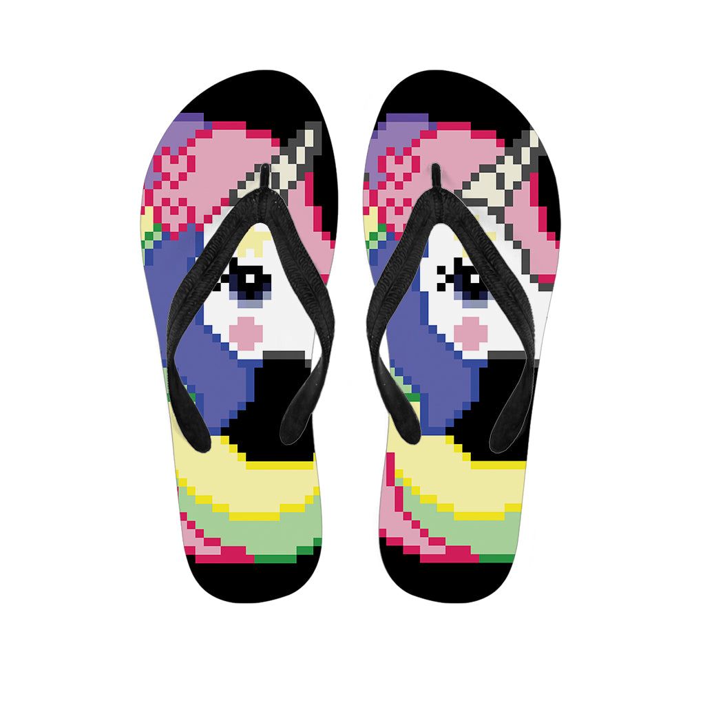 8-Bit Pixel Unicorn Print Hawaiian Flip Flops: The Perfect Addition to Your Hawaiian Outfit - 1