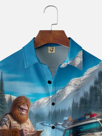 Bigfoot Police Chest Pocket Hawaiian Shirt with Moisture-Wicking Fabric