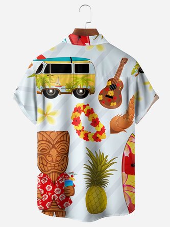 Beach Hoppin&#39; in Style: Tiki Chest Pocket Hawaiian Shirt