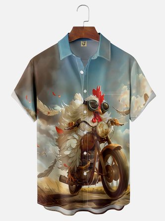 Biker Chicken Paradise: Moisture-Wicking Hawaiian Shirt