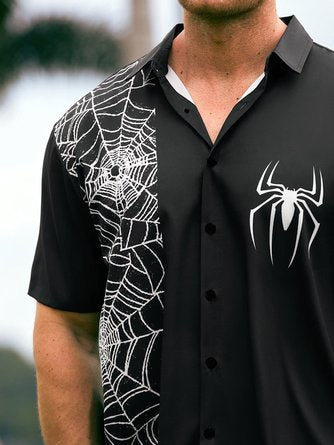 Arachnid Aloha: Men&#39;s Halloween Spider Print Hawaiian Shirt