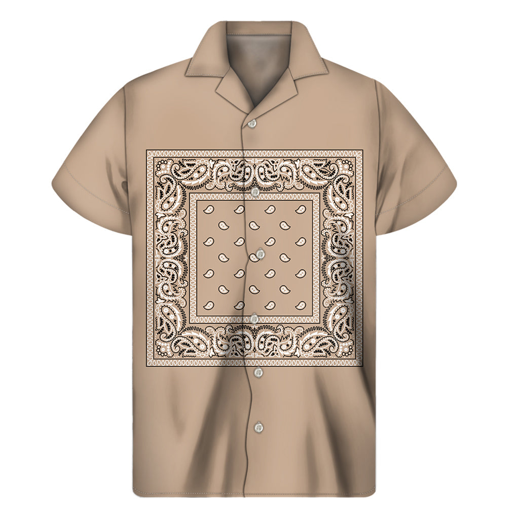 Beige Bandana Hawaiian Short Sleeve Shirt for Men - 1