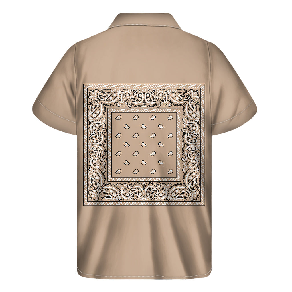 Beige Bandana Hawaiian Short Sleeve Shirt for Men - 2