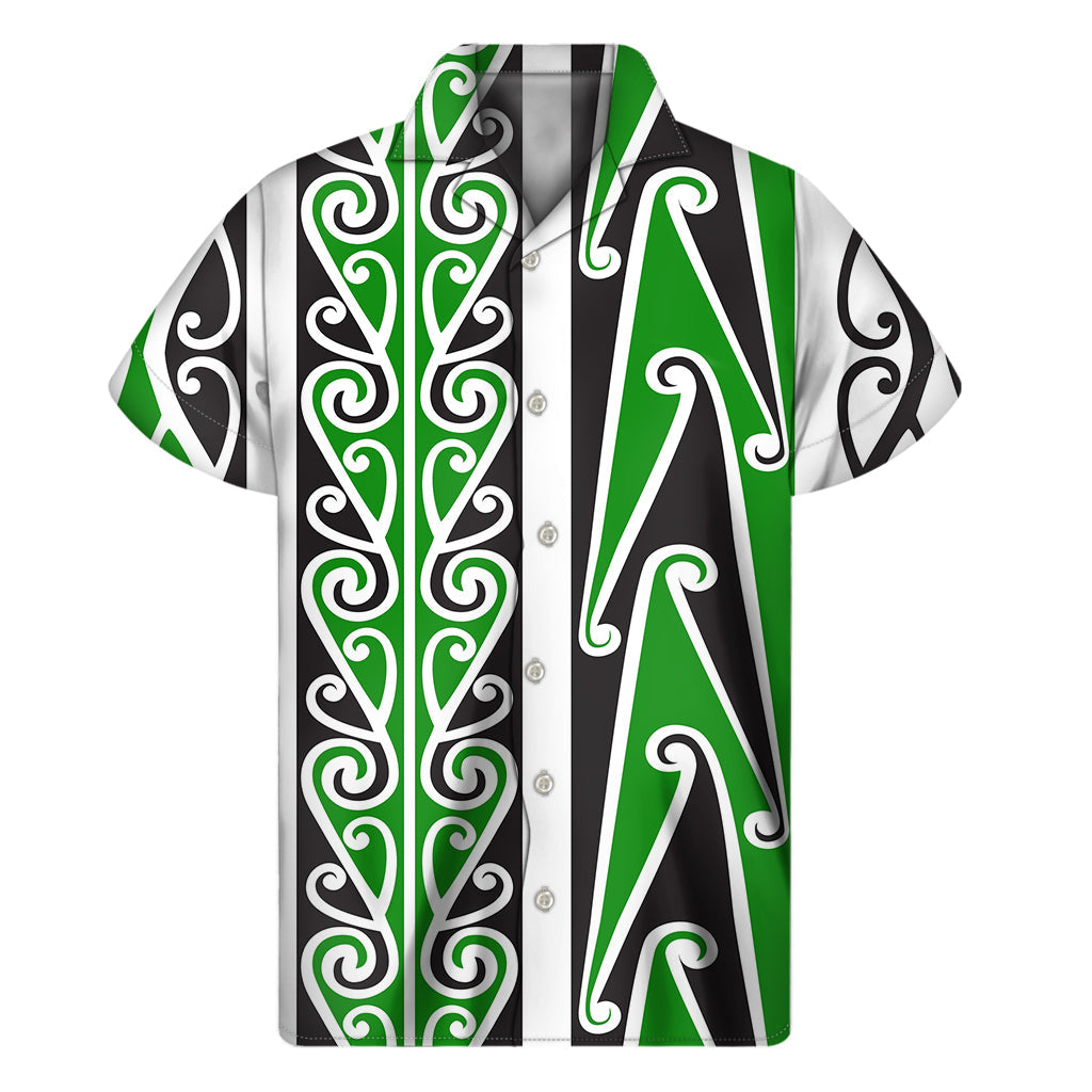 Green Maori Tribal Print Hawaiian Short Sleeve Shirt - 1