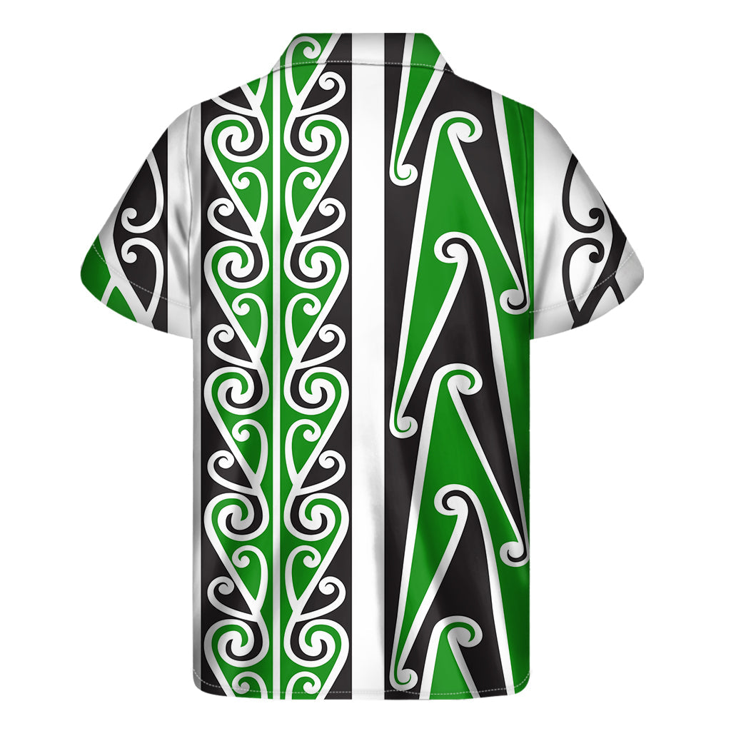 Green Maori Tribal Print Hawaiian Short Sleeve Shirt - 2