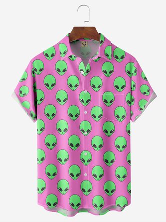 Alien Adventure: Short Sleeve Hawaiian Shirt with Chest Pocket