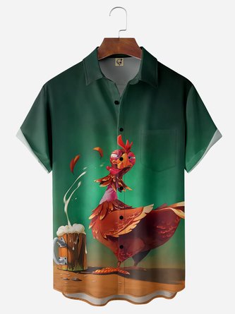 Beer &amp; Chicken Chest Pocket Hawaiian Shirt - Embrace the Aloha Spirit!