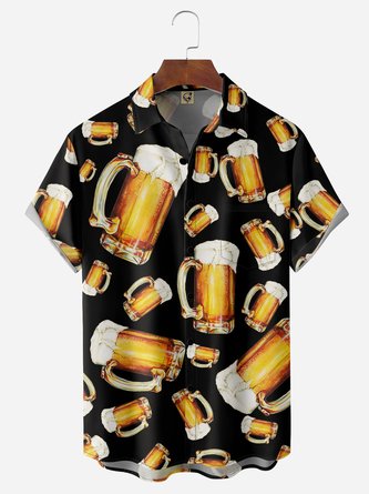 Beer-Printed Chest Pocket Hawaiian Shirt