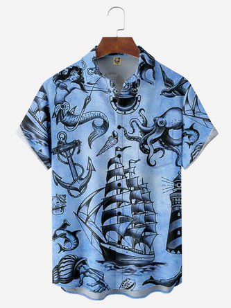 Anchored in Style: Men&#39;s Hawaiian Shirt with Micro-Elasticity and Aloha Collar