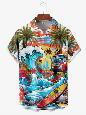 Beach Party Vibes: Chest Pocket Short-Sleeve Hawaiian Shirt