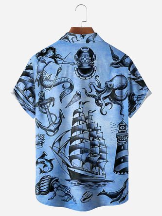 Anchored in Style: Men&#39;s Hawaiian Shirt with Micro-Elasticity and Aloha Collar