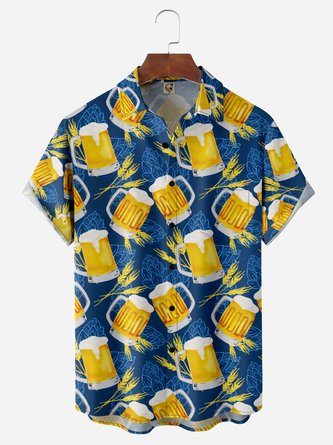 Beer Buddy Hawaiian Shirt with Chest Pocket for Short Sleeves