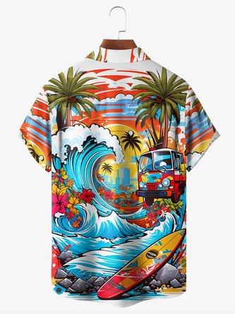 Beach Party Vibes: Chest Pocket Short-Sleeve Hawaiian Shirt