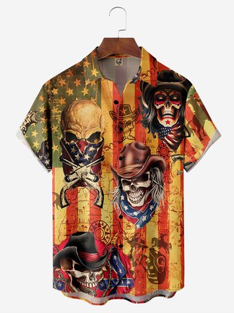 American Flag Skull Hawaiian Shirt