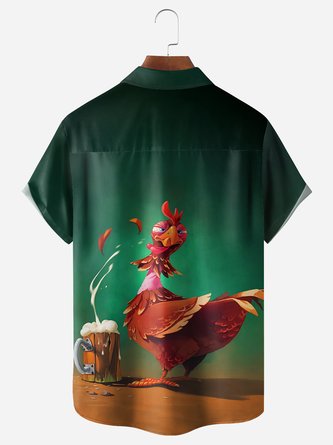 Beer &amp; Chicken Chest Pocket Hawaiian Shirt - Embrace the Aloha Spirit!